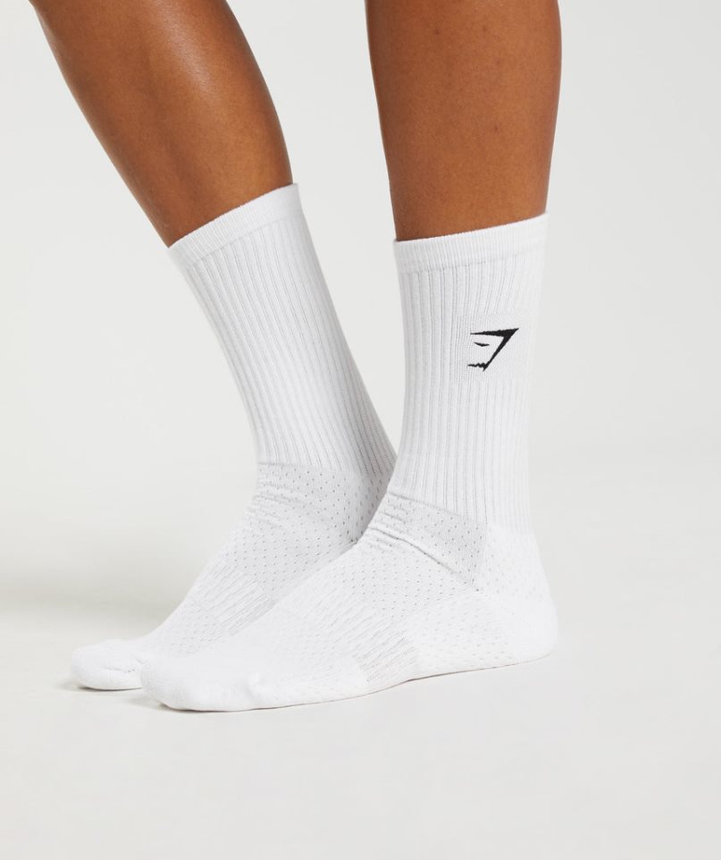 Gymshark Premium Sharkhead Crew Single Socks White | CA 386A05